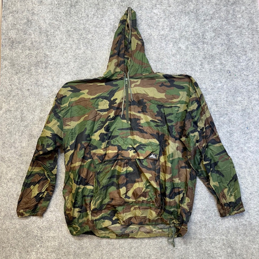 Vintage Arctic America Windbreaker Mens L Green Camo Quarter Zip Hooded Jacket